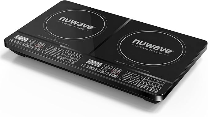 Nuwave PIC Double, Portable, Powerful 1800W with 2 Large 8” Heating Coils, Independent Controls, 94 Temp Settings from 100°F to 575°F in 5°F Increments, 11.5” Shatter-Proof Ceramic Glass Surface