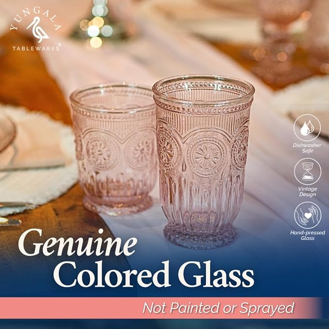 Yungala Pink Highball Glasses Set of 6 Tall Drinking Glasses 10 oz