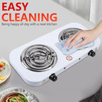 Electric Countertop Burner, Double Burner, 2000W Induction Cooktop, Portable Electric Hot Plate, 5 Level Adjustable Temperature Control Cooking Ranges for Home Dorm Camping Cooking(White Coil)