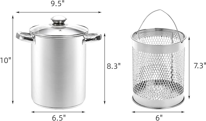 AVLA Asparagus Pot, 4 Quart Stainless Steel Steamer Cooker, Vegetable Asparagus Cooker with Removable Basket and Lid for Pasta, Spaghetti, Boiled Eggs, Shrimp, Oil Deep Fry Pan for French Fries