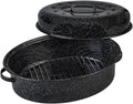 Granite Ware 19 inch oval roaster with Lid, V Rack included (Speckled Black) - design to accommodate up to 20 lb poultry/roast. Resists up to 935°F