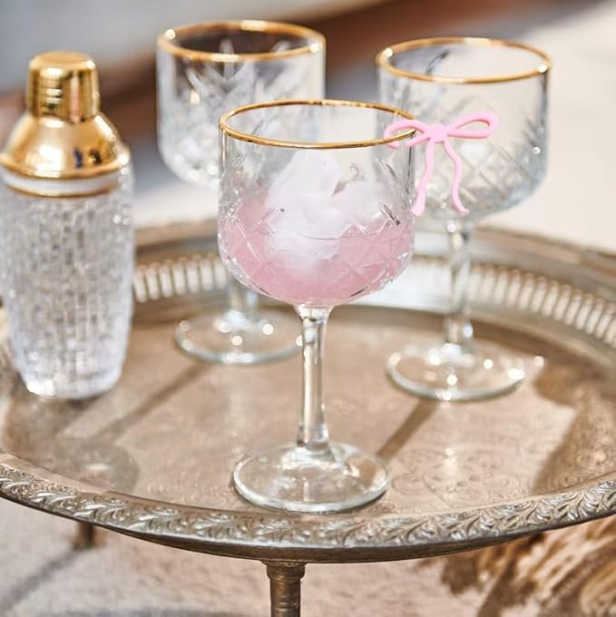 20 pcs Bow Drink Markers, Acrylic Drink Tags Bow themed Party Favors, Coquette Birthday Wedding Cocktail Party Decorations Pink Bow Party Accessories (Pink tags)