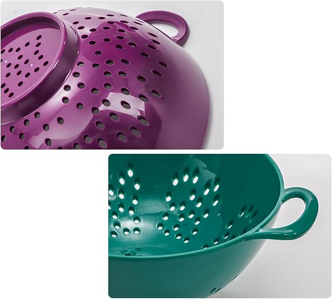 Noamus 8 Pack Mini Colander for Kitchen, 6 Inch Plastic Berry Bowl with Double Handles, Small Compact Food Strainers, Perforated Round Fruits Basket for Vegetables Pasta, BPA-Free, Food-Safe(8 Colors)
