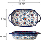 Blue and Orange Flower Vintage Style Ceramic Bakeware Casserole Dish Baking Pan Lasagna Pans with Handles for Oven/Cooking/Kitchen-1 PCS-22 OZ
