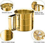 Gold Flour Sifter Baking Tool Set, findTop Stainless Steel 4-Piece Kit with 10" Whisk, Dough Scraper & 5 Measuring Spoons, Mirror Polished, Easy to Clean, for Cake Bread Cookie Prep