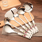 Ceramic Handles Cooking Tool Set Stainless Steel Kitchen Utensils Of Cookers Shovels Spoons(E)