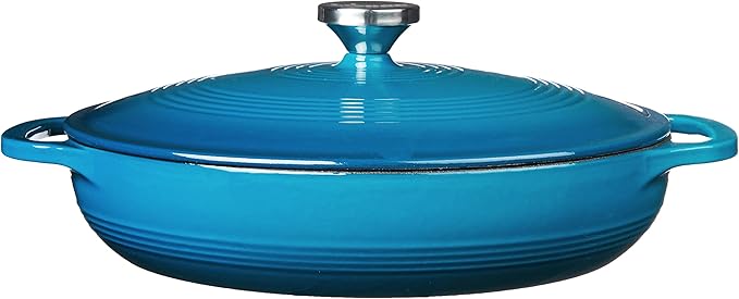 Lodge Essential Enamel Braiser - Refrigerator- & Oven-Safe up to 500° F - Heat-Retaining, Induction-Safe & PFAS-Free Enamel Cookware - 3.5 Quart, Cornflower Blue