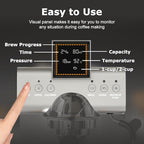 20 Bar Espresso Machine Stainless Steel Espresso Maker with Milk Frother with LED Display, 2 IN 1 Hot& cold brew coffee maker, Coffee Machine 50oz Water Tank, for Home Barista Cappuccino Latte
