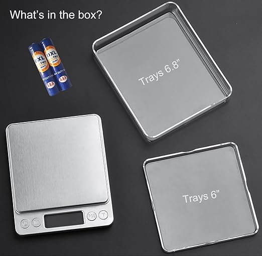 Food Scale Digital Weight Grams and Ounces, 0.001oz/0.01g 500g Kitchen Scale for Food with Backlight LCD Display, Tare, 9 Units, Auto Off, 2 Trays, Batteries Included - Stainless Steel
