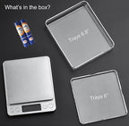 Food Scale Digital Weight 3000g/0.1g Oz Grams and Ounces Kitchen Scale for Cooking Baking with Backlight LCD Display, Tare, 9 Units, Auto Off, 2 Trays, Batteries Included - Stainless Steel