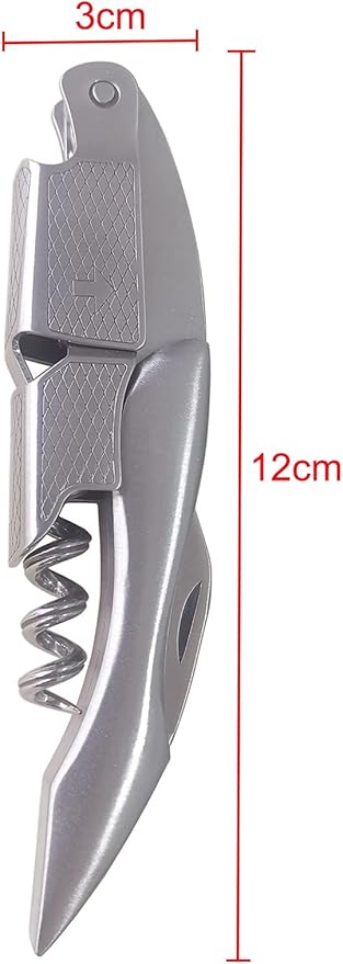 Professional Waiters Corkscrew, Wine Opener with Foil Cutter and Cap Remover, Stainless Steel Wine Key for Servers, Bartenders (Silver)