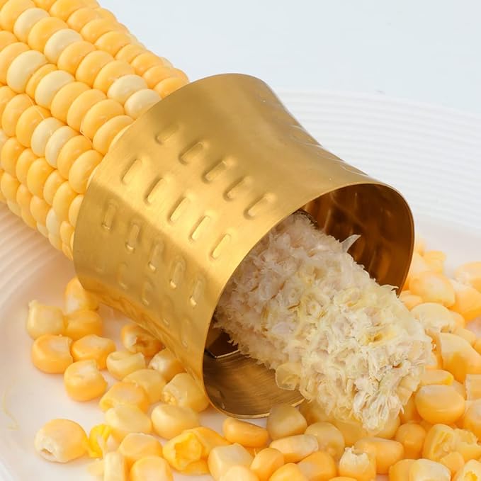 MINGYU Professional Kitchen Accessories 4pcs - Gold Box Grater 4 Sides, Garlic Press Stainless Steel, Potato & Apple Peeler, Stainless Steel Corn Peeler, Best For Vegetables & Fruits