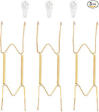3 Pack Plate Hangers for The Wall, Suitable for 9-11 inch Art Plate, Stainless Steel Invisible Heavy Duty Wire Plate Holder with Wall Hooks, Plate Hangers for Displaying Plates, Platter, Dish, Gold