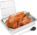 Stainless Steel Turkey Pan, Turkey Roasting Roaster pan with V rack for Oven, for Smoking and Grilling Chicken, Bird, and Pork, Cooking Rack with 15.5*11.6*2.8 inch Roasting Tray for Grill and Smoker