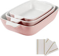 Ceramic Casserole Dishes Set of 3, Stoneware Baking Pans for Oven, Rectangular Lasagna Dish & Bakeware Set, Pink (14.7’’/12.4’’/10.3’’)