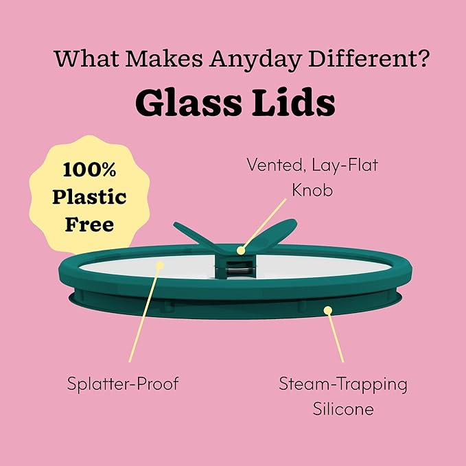 Anyday 4-Cup Glass Food Storage with Glass Lid, Round Deep Dish | Plastic-Free Meal Prep & Microwave Cookware | Stackable Airtight Storage Container with Vented Lid for Microwave-Safe Reheating