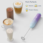 Powerful Milk Frother Handheld Foam Maker, Mini Whisk Drink Mixer for Coffee, Cappuccino, Latte, Matcha, Hot Chocolate, With Stand, North Light