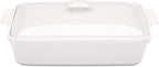 ROSSALLINI Stoneware Casserole Dish Bakeware Set with Lid, Covered Rectangular Dinnerware, Extra Large 4.23 Quart, 13 by 9 Inch, Bianco [White]