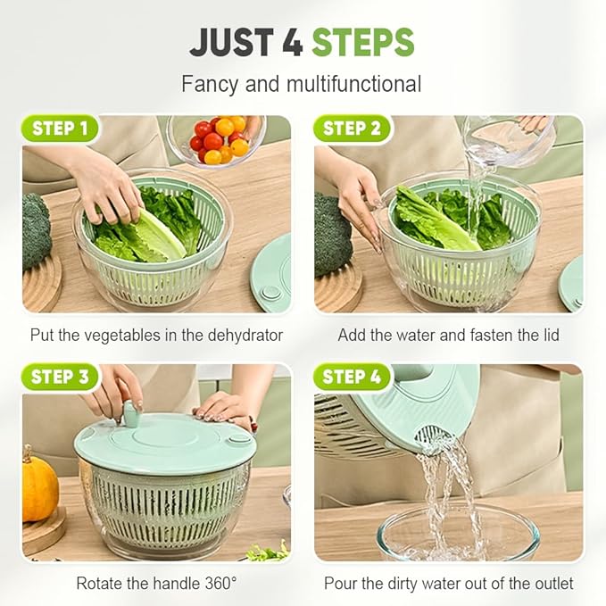 Salad Spinner with Slicer, Multifunctional Vegetable Spinner and Chopper, Large Capacity Salad Preparation Tool, Multi-blade Efficient Vegetable Washer for Home Kitchen (White)