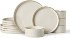 Famiware Star 12-Piece Stoneware Dinnerware Sets with Trim, Service for 4, Ceramic Plates and Bowls Set, Modern Rustic Dishes, Everyday/Formal, Chip/Scratch Resistant, Microwave/Dishwasher Safe, White