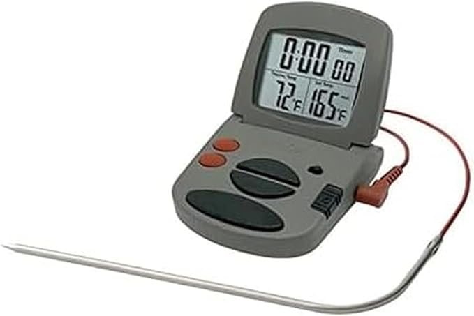 Taylor Programmable with Timer Instant Read Wired Probe Digital, Meat, Food, Grill BBQ Cooking Kitchen Thermometer with Timer, Gray