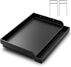 17" x 13" Nonstick Coating Cooking Griddle for Gas Grill, Universal Flat Top Cooking Plate Insert for Charcoal/Gas/Electric Grill with Grease Groove and Removable Handles
