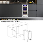 15 Inch Wine Cooler Under Counter, 30 Bottle Dual Zone Wine Fridge with Stainless Steel Glass Door, Built-In or Freestanding Wine Cellar with Digital Temperature Control for Home, Kitchen, or Office
