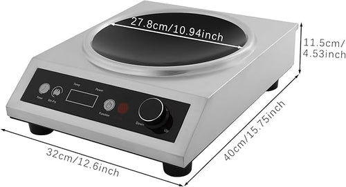 1800W Electric Wok Used For Home And Commercial,Induction Wok With Concave Surface Stainless Steel Strong Power Dual Control Mode 10 Power And Temp 24H Timer Induction Cooktop For Cooking