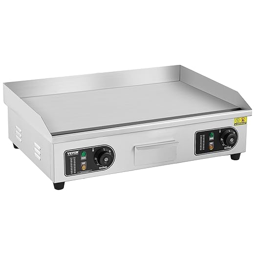 VEVOR Upgraded Commercial Electric Griddle, 2800W Stainless Steel Countertop Flat Top Grill, 26'' Griddle Grill with 2 Shovels and 2 Brushes, 122℉-572 ℉ Adjustable Temp, for Home Restaurant(No Plug)