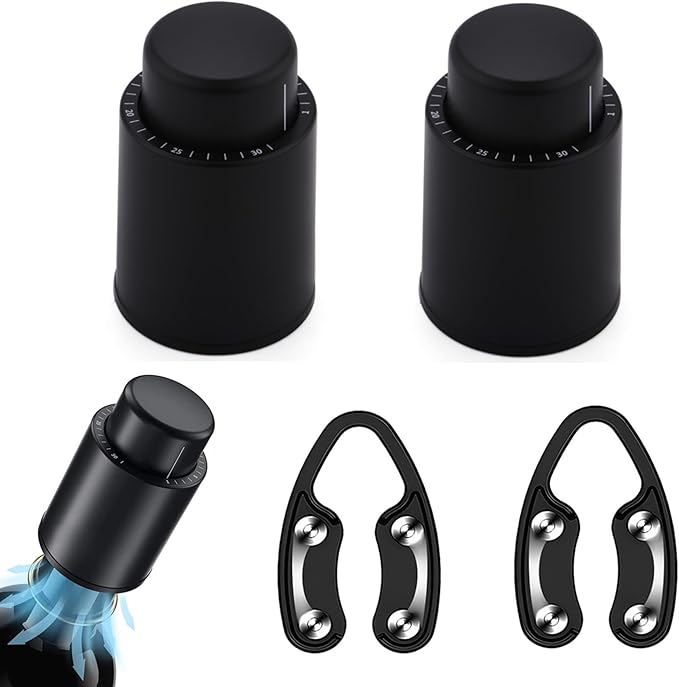 2 PACK Vacuum Wine Stopper with 2 PACK Wine Foil Cutter Tool, Wine Bottle Stoppers, Reusable Wine Preserver Keep Fresh, Perfect Wine Accessory Gift for Wine Lovers