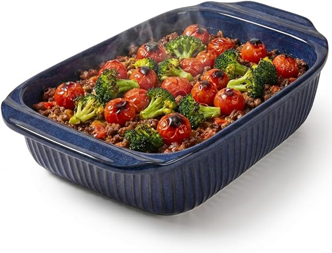 Artena Baking Dish 5.1 Quarts, Casserole Dishes For Oven, Baking Pan With Handles, Lasagna Pan Deep, Large Casserole Dish, Rectangular White Ceramic Bakeware, Blue (Only Baking Dish)