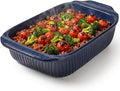 Artena Baking Dish 5.1 Quarts, Casserole Dishes For Oven, Baking Pan With Handles, Lasagna Pan Deep, Large Casserole Dish, Rectangular White Ceramic Bakeware, Blue (Only Baking Dish)