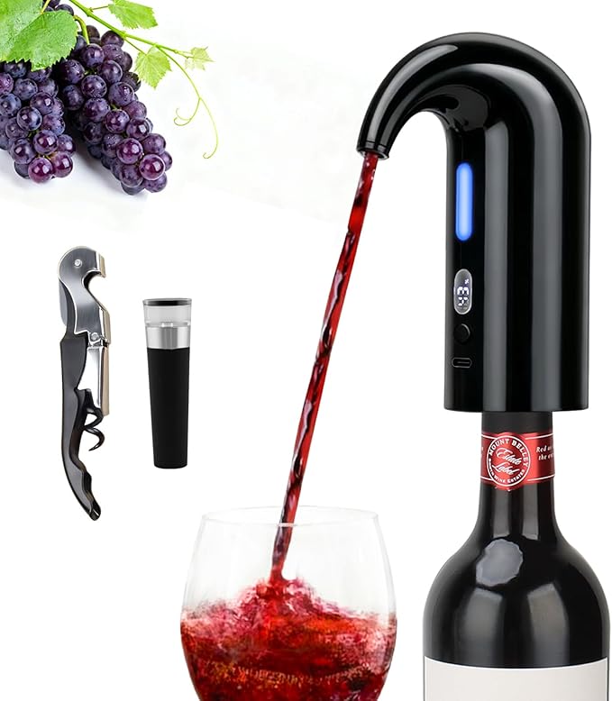 Electric Wine Aerator Dispenser Set – Automatic Wine Decanter & Pourer with LED Display, 200ml Smart Pour Control, Rechargeable Wine Pump & Stopper, Perfect Christmas Gifts for Wine Lovers
