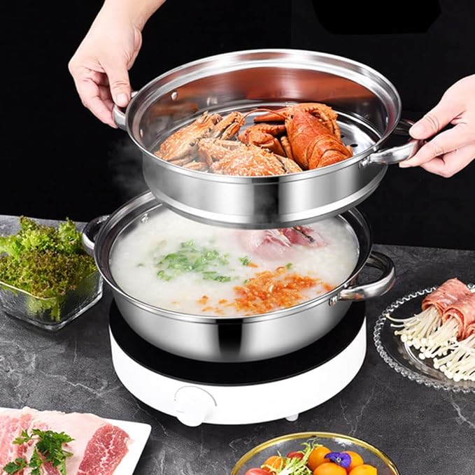 Steamer Pot for Cooking 11 inch Steamer Pot, 3-tier Multipurpose 18/8 Stainless Steel Steam Pot Cookware with Lid for Vegetable, Dumpling, Stock, Sauce, Food