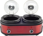 Courant 3.2-Quart Double Slow Cooker (1.6-Qt each) w/Warm Settings, Stainproof Stoneware Pots and Glass Lids – Red Stainless Steel