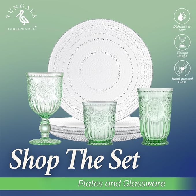 Yungala Green Wine Glasses Set of 6 Vintage Hobnail Goblets 10 oz Dishwasher Safe