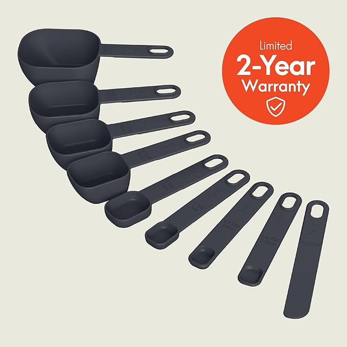 bella 9-Piece Nested Measuring Cups & Spoons Set, Stackable, 4 Cups, 4 spoons, 1 Leveler, Non-slip handles, Kitchen Cooking Baking Measuring Set, BPA Free, Dishwasher Safe, Slate