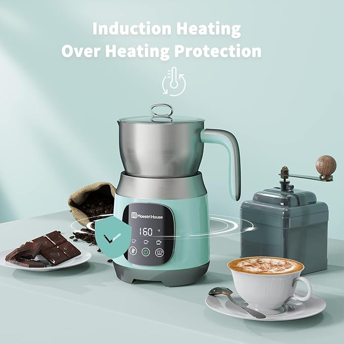 Maestri House Milk Frother, 21OZ Variable Temp and Froth Thickness Milk Frother and Steamer, Smart Touch Control Milk Warmer, Dishwasher Safe, Memory Function for Latte Cappuccino Hot Chocolate