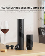 CIRCLE JOY Electric Wine Bottle Opener Set Rechargeable 7-in-1 Wine Set with Foil Cutter, Electric Wine Opener, Electric 2in-1 Wine Aerator & Pourer, Electric Vacuum Pump and 2 Wine Stoppers, Black