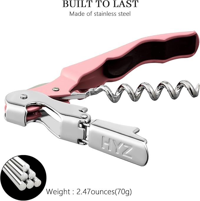 HYZ 2-Pack Wine Opener Waiter Corkscrew, Professional Wine Key for Servers, Bartender with Foil Cutter, Manual Wine Bottle Opener Double Hinged (Pink Mesa)