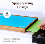 Cooler Kitchen Bamboo Wood Cutting Board Set with 6 Color Coded Flexible Plastic Chopping Mats with Food Icons, Wooden Cutting Boards for Kitchen, Wooden Chopping Board Non Toxic Dishwasher Safe