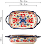Vintage Flowers Style Ceramic Bakeware Casserole Dish Baking Pan Lasagna Pans Baking Dish with Handles for Oven/Cooking/Kitchen-1 PCS-Red Flowers-22 OZ