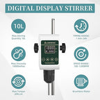 OS-5S Digital Overhead Stirrer 10L(H₂O) Lab Stirrer Flat-Base Stainless Steel Stand & 2 Stirring Paddles & Beaker Holder | 100-1200RPM,10000 mPas,Timing 1min-24h