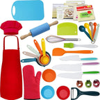 Kidz Cooking and Baking Supplies Set with Gift Storage Box, Complete Junior Chef Cooking Kit, Girlz & Boyz Childrenz Real Bakeware Accessories, Real Cookware and Baking Utensils Sets for Kidz