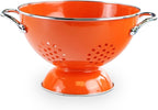 Reston Lloyd, 1.5 Quart Powder Coated Steel Kitchen Strainer Basket for draining Pasta, Vegetable and Fruit, Chrome Handles and Wide Stable Base, Orange