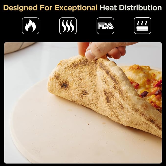 Pizza Stone for Oven and Grill, Heavy Duty Cordierite Baking Pan, Round Baking Stone for Bread, Cookie, 12 Inch
