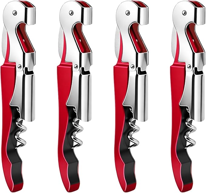 4 Pieces Professional Waiter Corkscrew Wine Openers, Red Wine Keys Opener Stainless Steel Hinges Serrated Foil Cutter for Restaurant Waiters, Sommelier, Bartenders (Red)