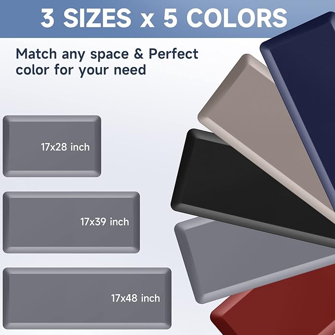 StepRite 4/5 Inch Thick Kitchen Mat Anti Fatigue Mat Kitchen Rugs Kitchen Decor Non-Slip, Stain & Water Resistant, Kitchen Mats Desk Mat for Kitchen, Office, Workshop, Grey, 17'' x 47''