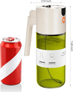 OURCABECUE Upgrade 2 in 1 Oil Sprayer for Cooking, 17oz Light-Blocking Glass Olive Oil Dispenser Bottle for Kitchen,Food-Grade Oil Mister with 8 Stickers for Salad, Frying (Green Bottle-White Gap)