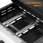 2 Burner BBQ Gas Griddle with Hood, 17.3 Inch Stainless Steel Portable Detachable Propane Griddle, 30,000 BTU Flat Top Barbecue Grill with Lid for Camping